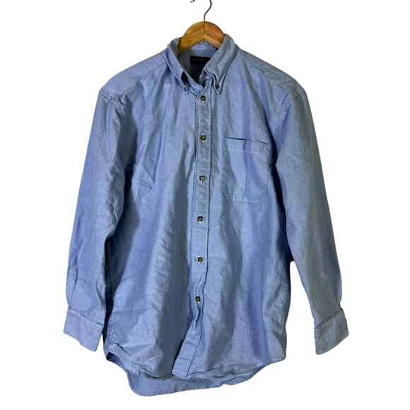 Cotton Traders Chambray Long Sleeve Button Up Shirt Mens M Blue 100% Cotton - Picture 2 of 7